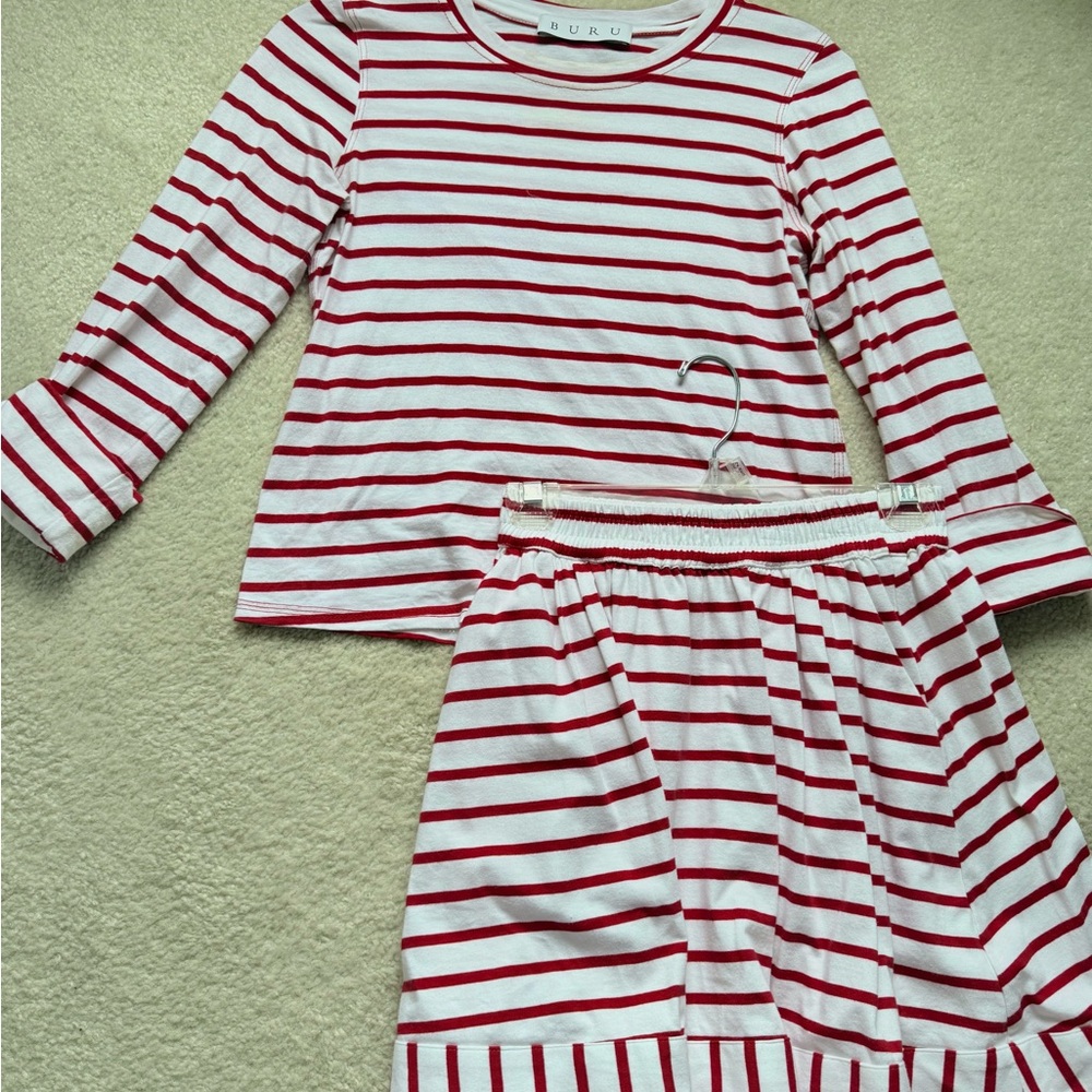 Buru everyday Red and White Striped Skirt Set